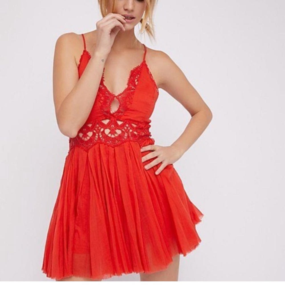 ‼️LAST CALL‼️ Free People - Orange Crochet Trim Cutout Dress - Size XS